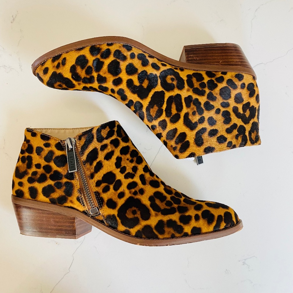 1.STATE Brown Rosita Leather Leopard Cheetah Boots Booties  SIZE 10